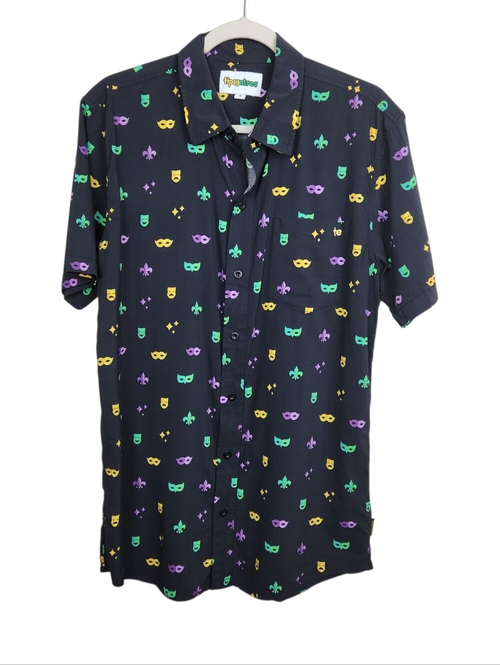 Tipsy Elves Masquerade Mode Mardi Gras Button Down Shirt Party Cruise Men Size L